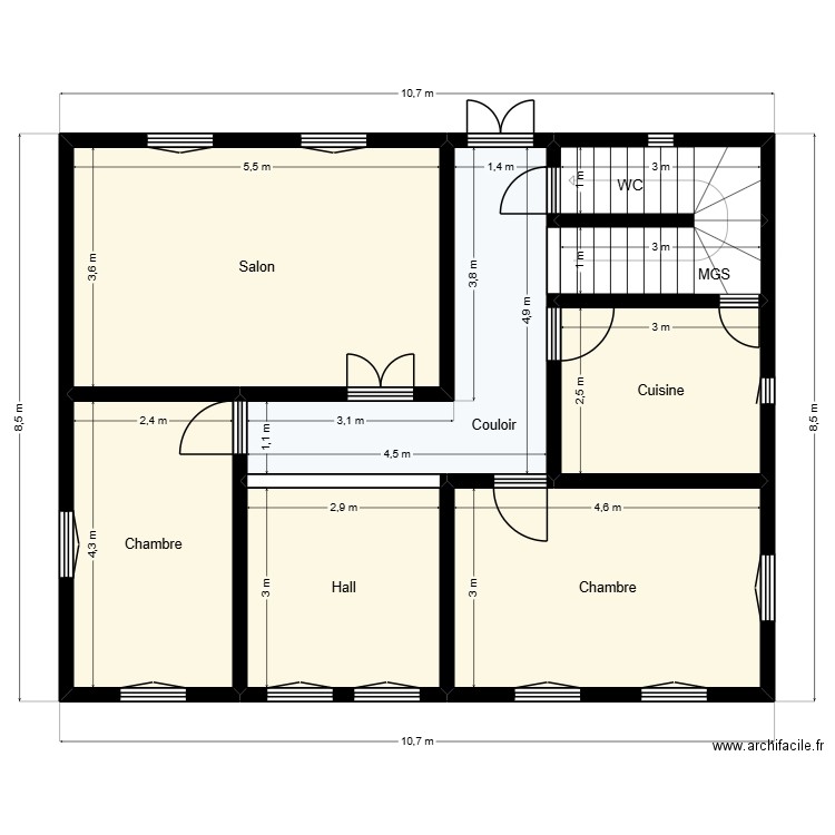 Plan de 10.8mx8.5m Client 41 42 76 39. Plan de 8 pièces et 76 m2