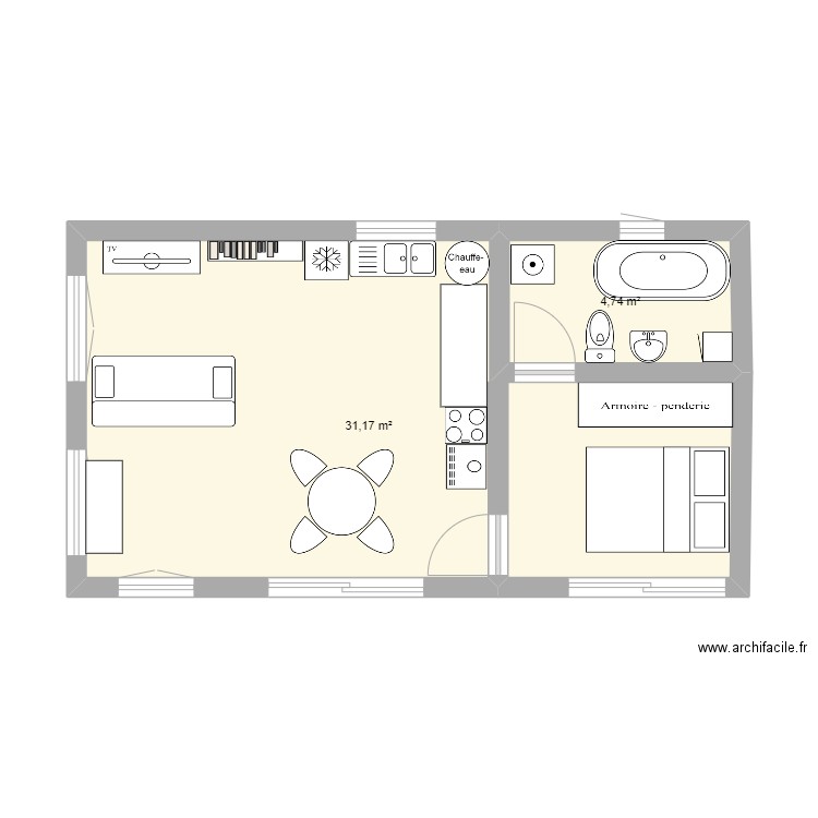 chalet 1. Plan de 2 pièces et 36 m2