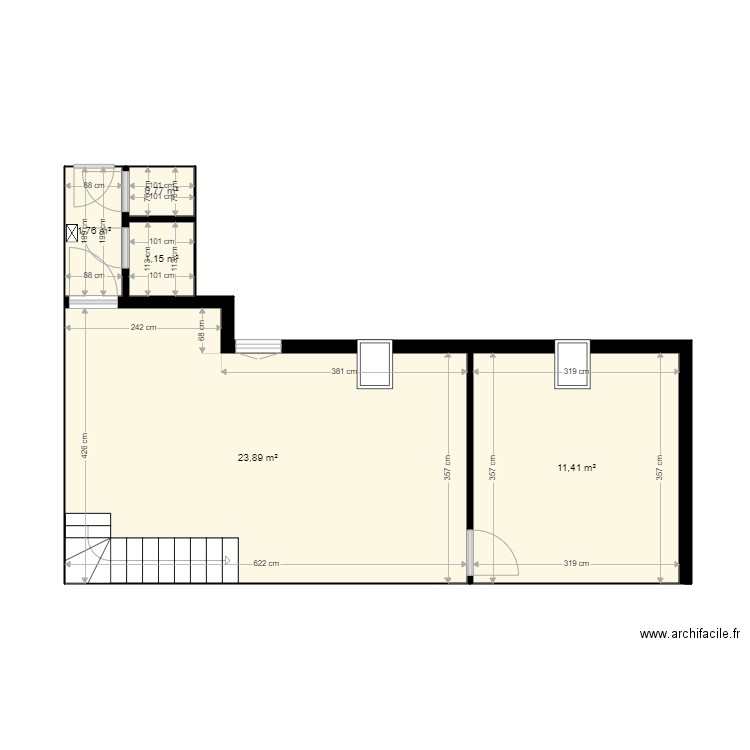 11 Géricault  6ème cour  Projeté. Plan de 5 pièces et 39 m2