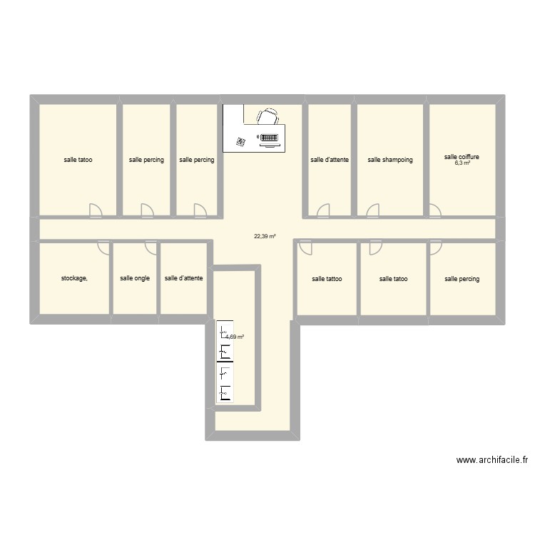 mon tattoueur. Plan de 14 pièces et 81 m2