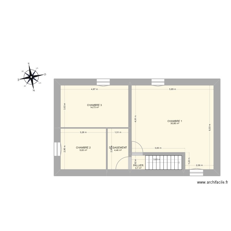 SEPTEME 1ER ETAGE existant. Plan de 5 pièces et 63 m2
