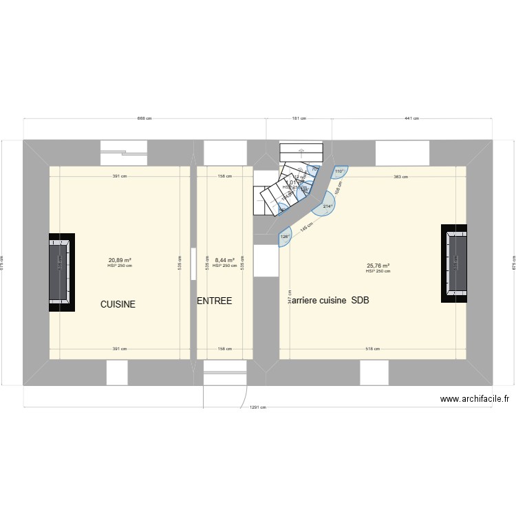 lamballe RDC 1. Plan de 4 pièces et 56 m2