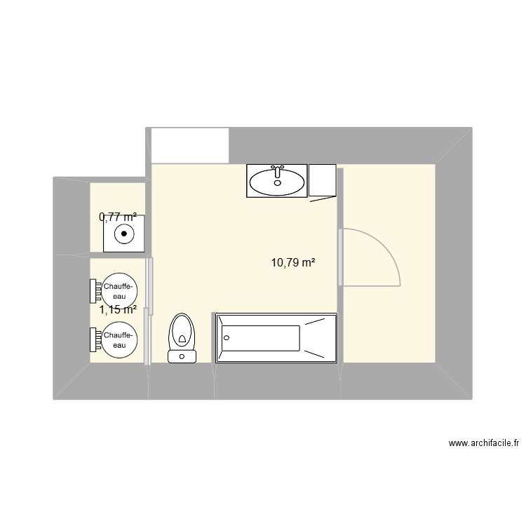 SDB sabine. Plan de 3 pièces et 13 m2