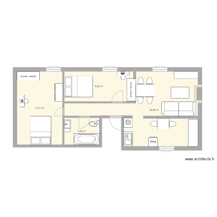 3 pieces Montmorillon. Plan de 4 pièces et 54 m2