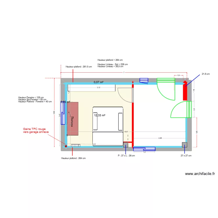 Batiment 1-placo+electricit&eacute;. Plan de 3  et 12 m²