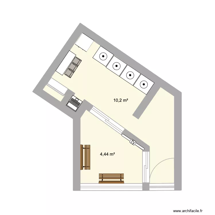 Laverie - fini. Plan de 2  et 15 m²