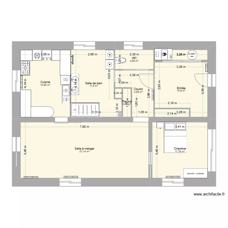 plan rez de chauss&egrave;e. Plan de 10  et 85 m²