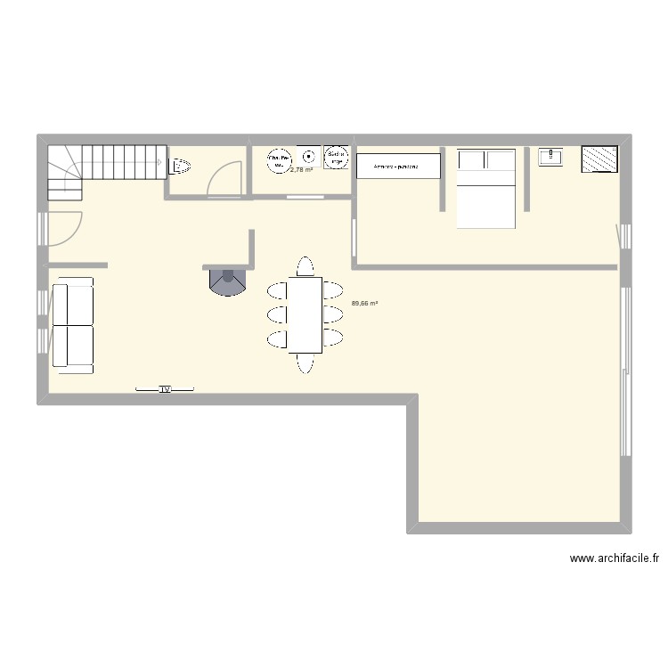 lewarde 11:10. Plan de 2 pièces et 92 m2