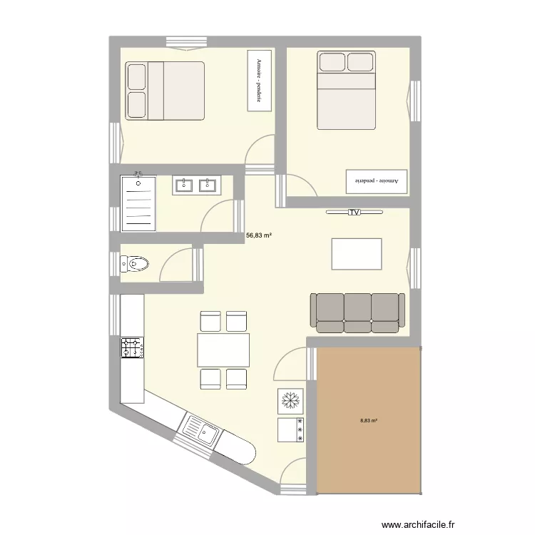 Plan_maison_mamie. Plan de 1 Pièce et 57 m²