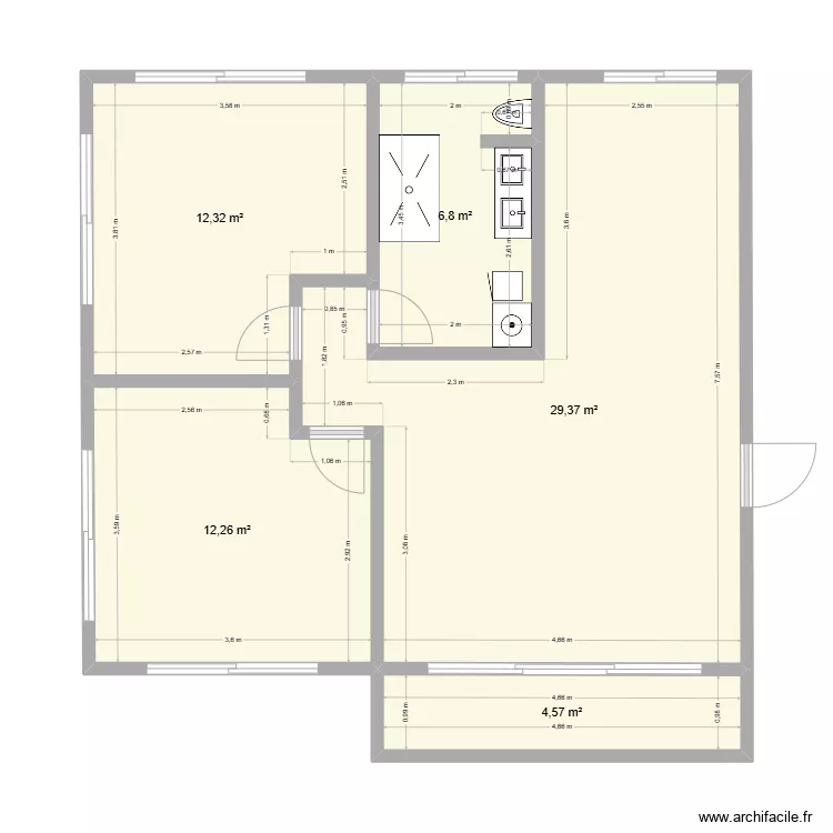 Plan appartement 1 Redoute modifi&eacute;. Plan de 