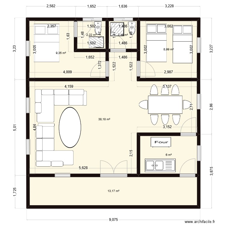 STUDIO 2 CHAMBRES SALON 2 DOUCHES. Plan de 7 pièces et 80 m2