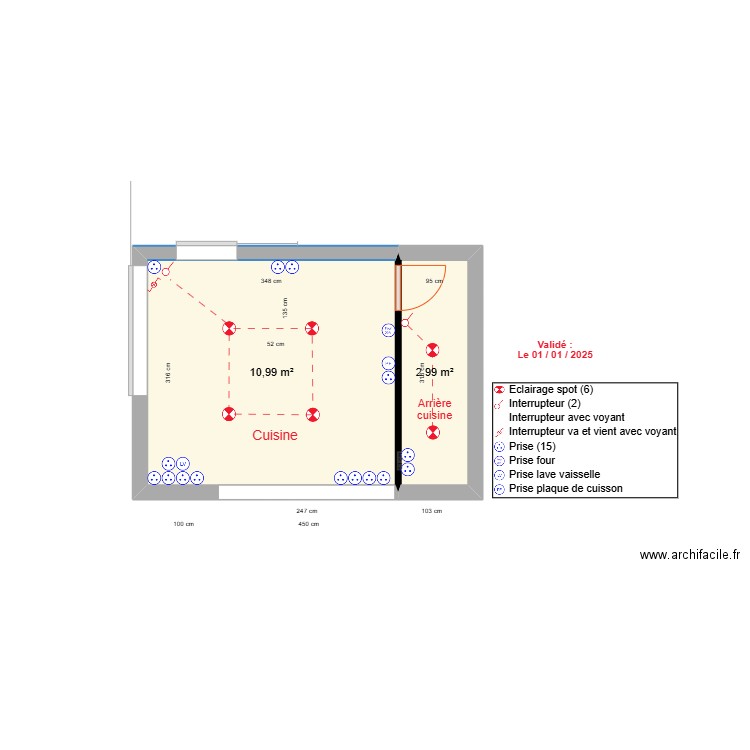 ELECTRICITE CUISINE. Plan de 2 pièces et 14 m2