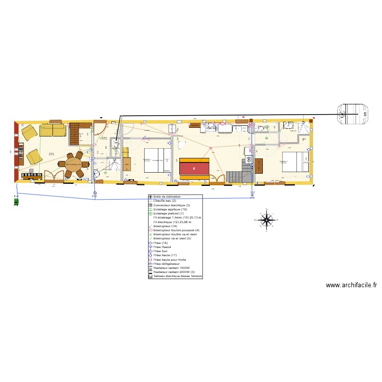 Plan longère modif cuisine. Plan de 20 pièces et 181 m2