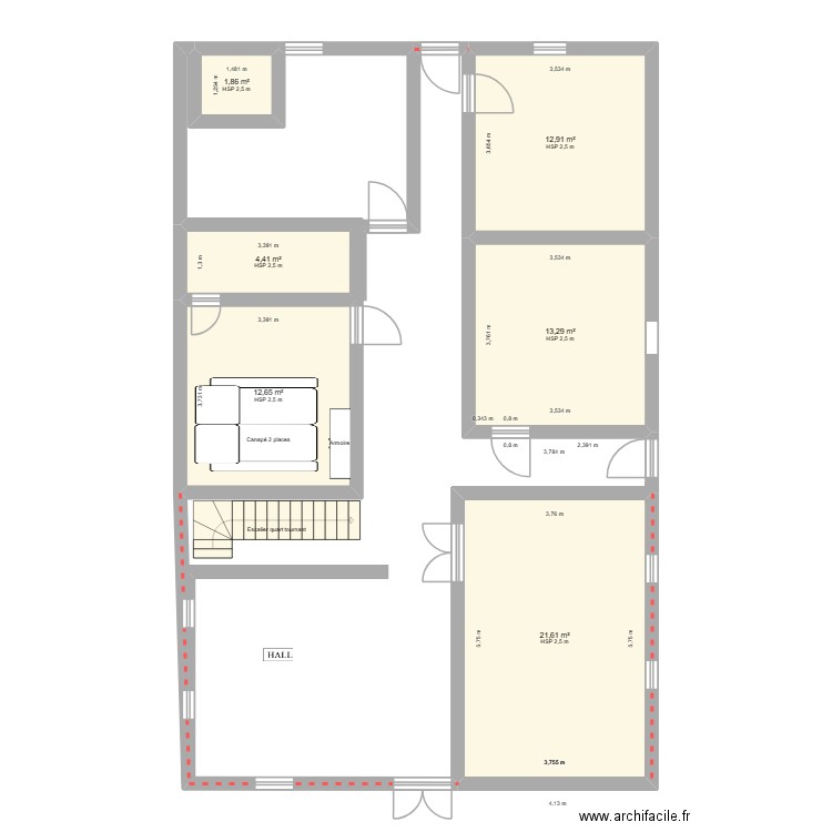 MAISON. Plan de 6 pièces et 67 m2