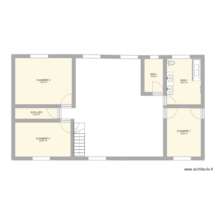CUISINE SALON OUVERT SDB AS IS PROPOSITION VF. Plan de 6 pièces et 51 m2