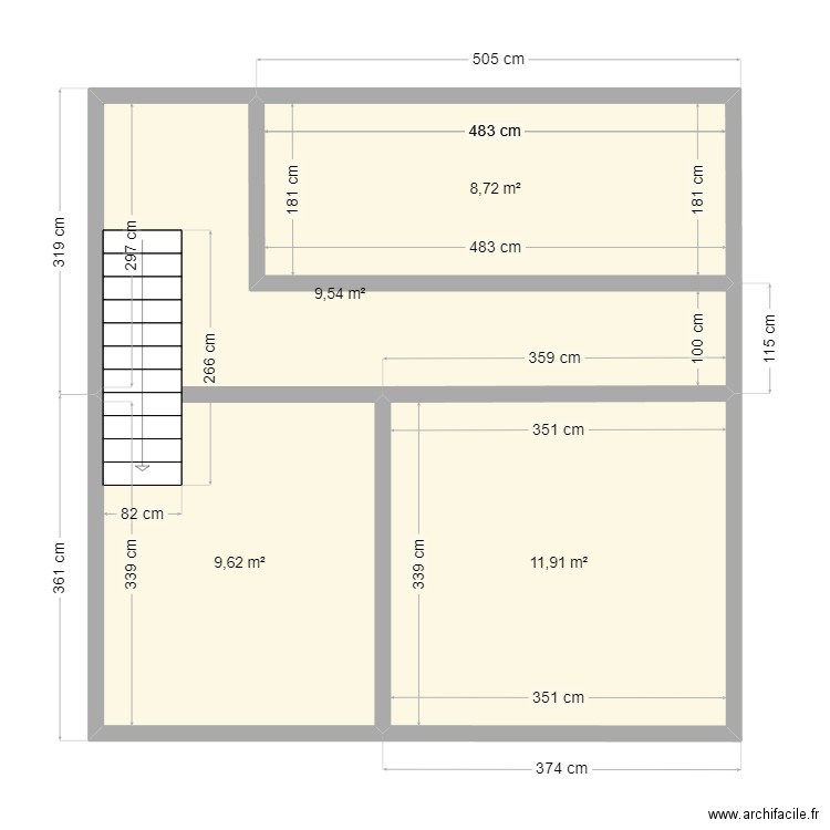 etage. Plan de 4 pièces et 40 m2