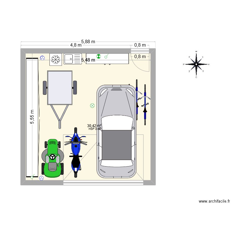 GARAGE ABRIS. Plan de 1 pièce et 30 m2