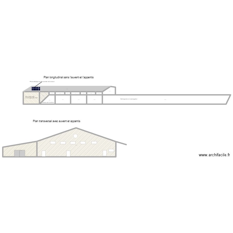 plan transversal et longitudinal batiment. Plan de 18 pièces et 643 m2