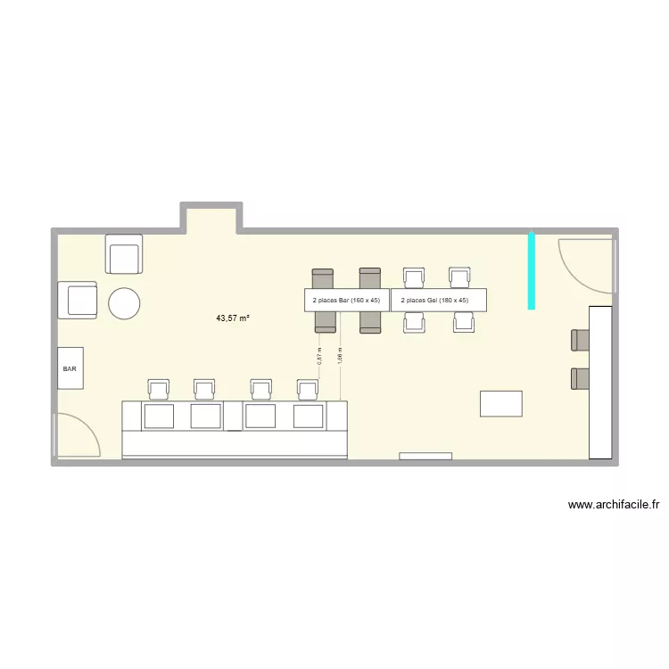 Morges V1. Plan de 1 Pièce et 44 m²