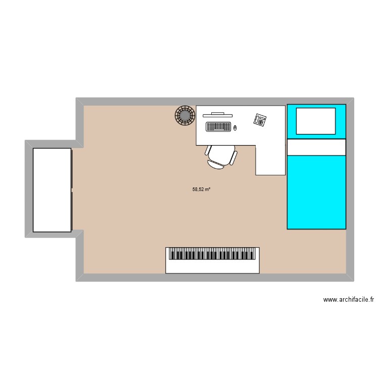 chanbre. Plan de 1 pièce et 59 m2