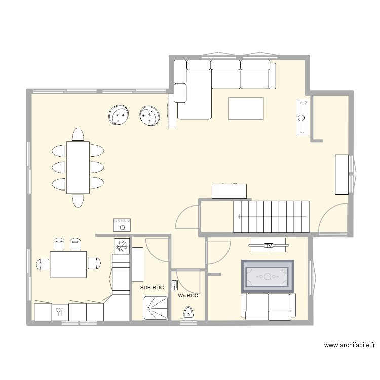 Chalet RDC. Plan de 3 pièces et 85 m2
