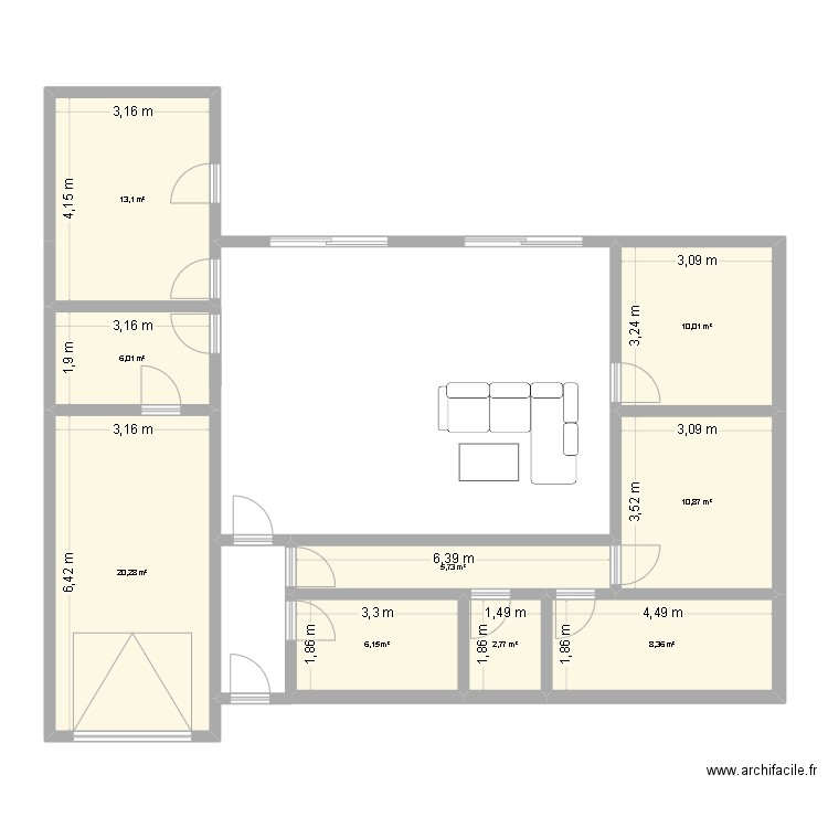 test. Plan de 9 pièces et 83 m2