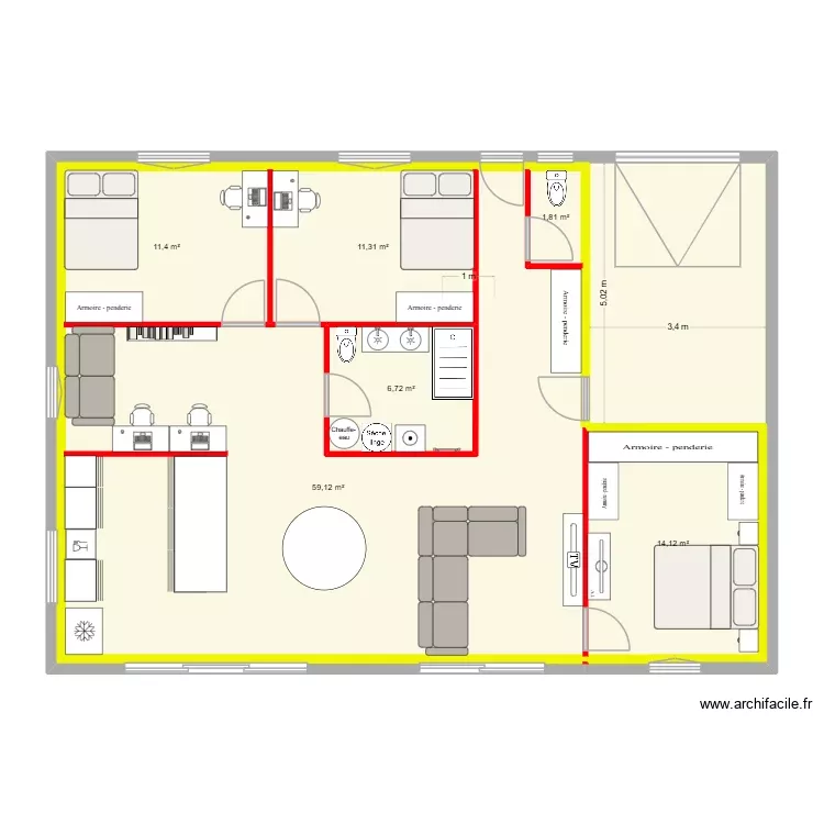 Maison idée 1. Plan de 7 Pièces et 122 m² Maison idée 1. Plan de 7 Pièces et 122 m²