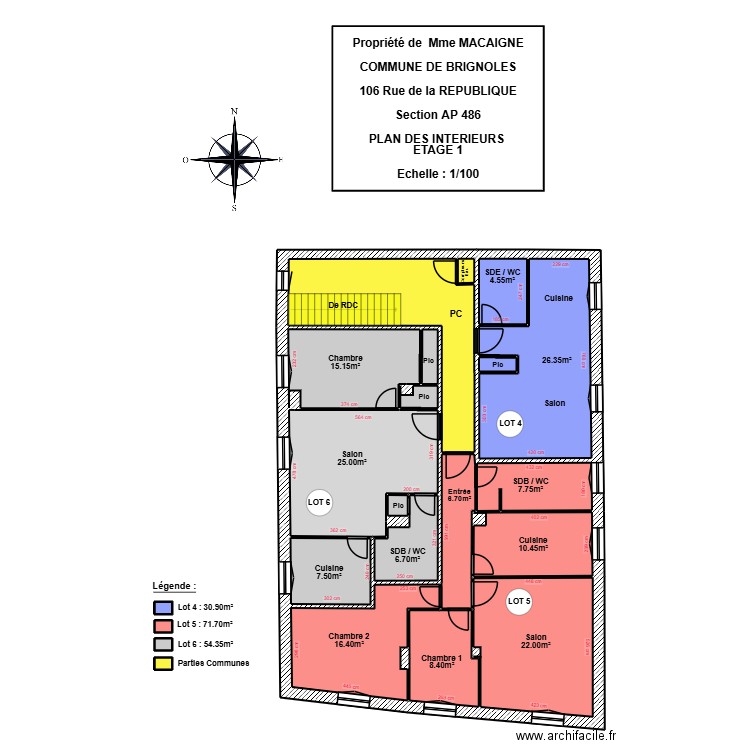 MACAIGNE ETAGE 1. Plan de 22 pièces et 182 m2