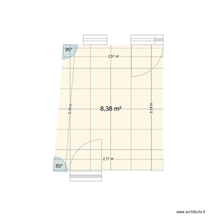 cuisine. Plan de 1 pièce et 8 m2