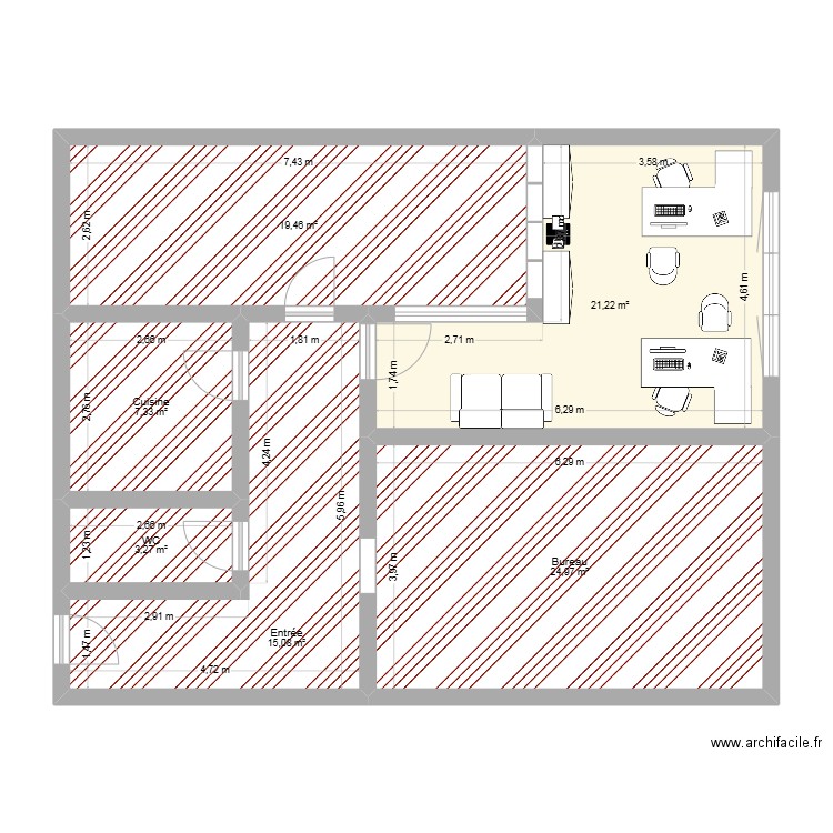 PLAN BUREAU SAMSIC 3. Plan de 6 pièces et 91 m2