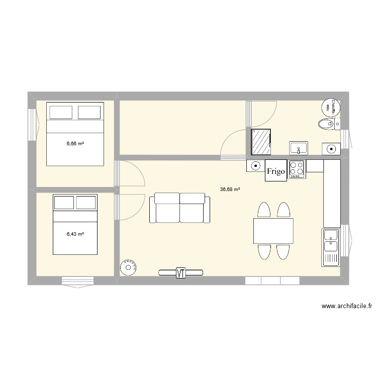 Chalet 1. Plan de 3 pièces et 50 m2