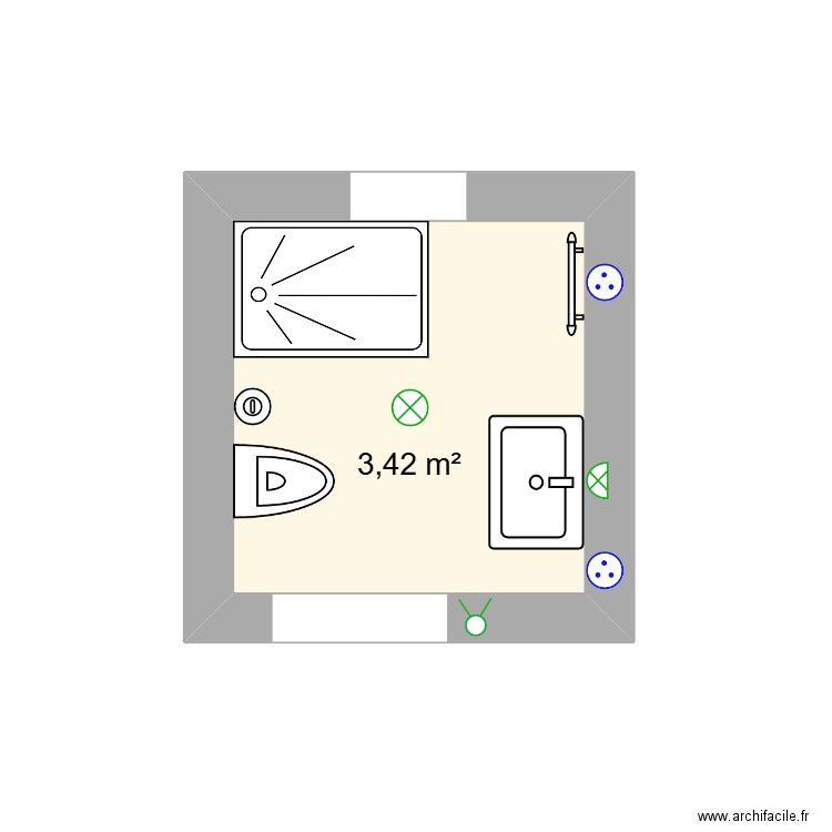 sdb. Plan de 1 pièce et 3 m2