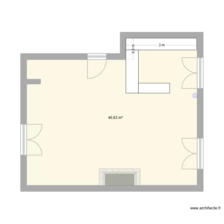 salle de vie. Plan de 1  et 41 m²