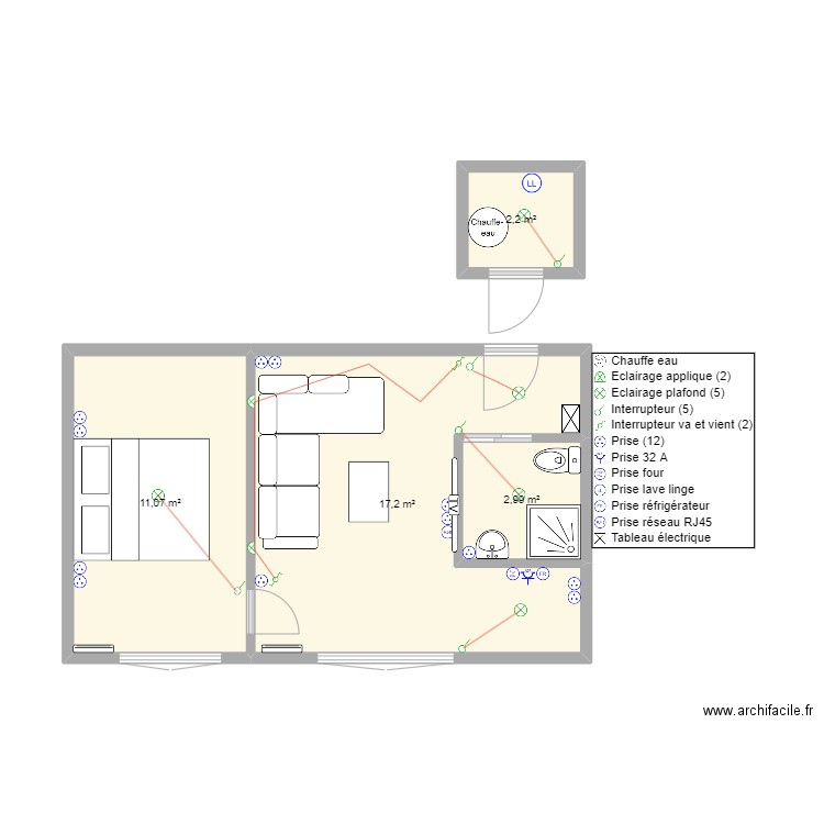 Saint Ouen. Plan de 4 pièces et 33 m2