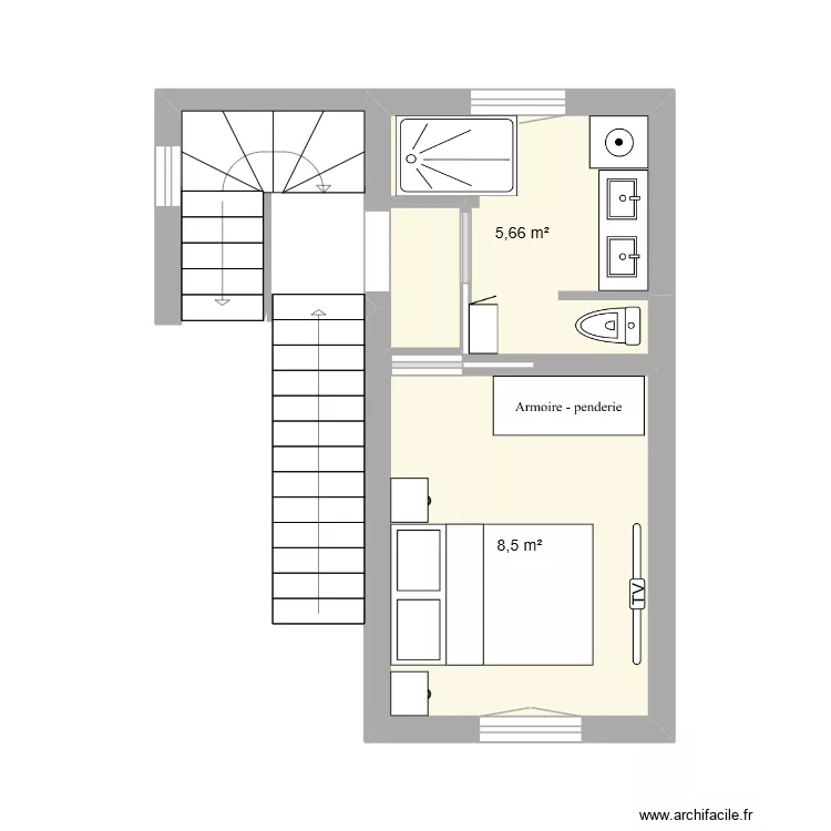 touville 1e etage amenagement 2. Plan de 1  et 5 m²