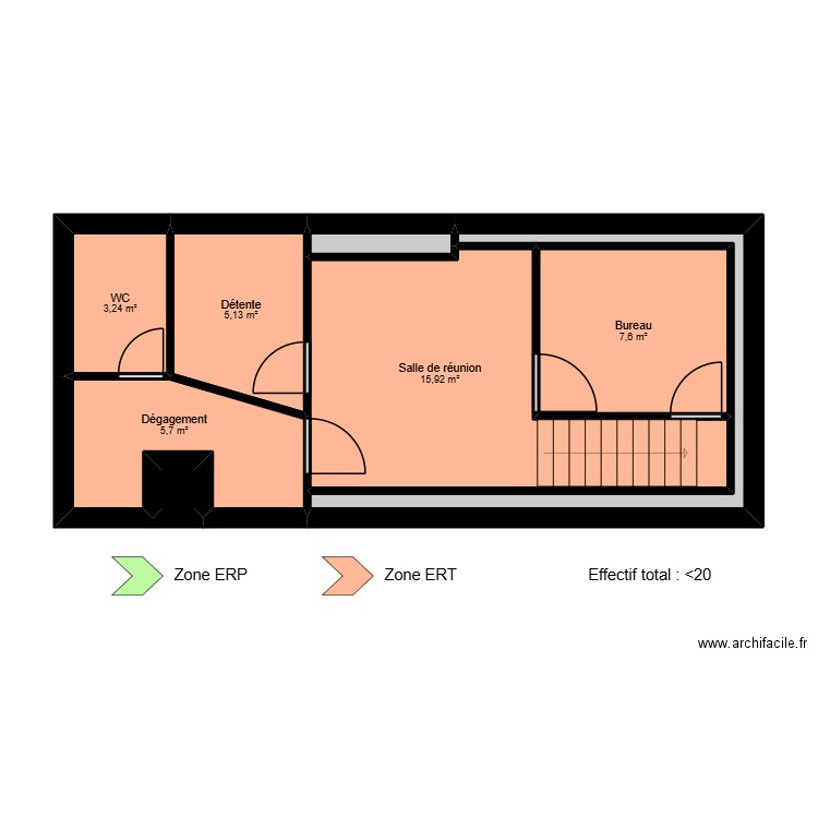 Béziers - ERP R-1. Plan de 8 pièces et 41 m2