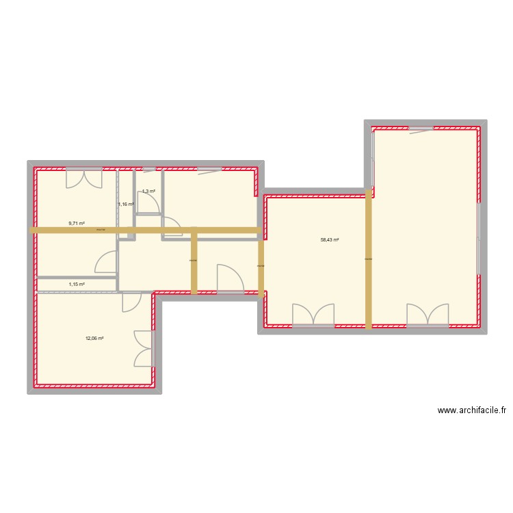 MC/JM EXISTANT RDC. Plan de 6 pièces et 84 m2