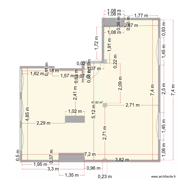 76 St Nicolas - R+4 avec cotes. Plan de 1 pièce et 42 m² 76 St Nicolas - R+4 avec cotes. Plan de 1 pièce et 42 m²