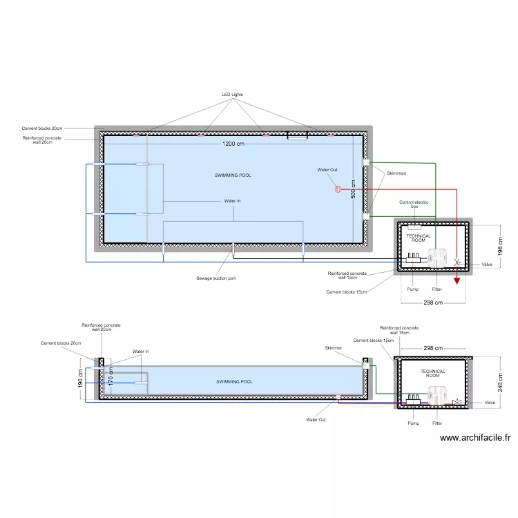 SWIMMING POOL. Plan de 8  et 172 m²