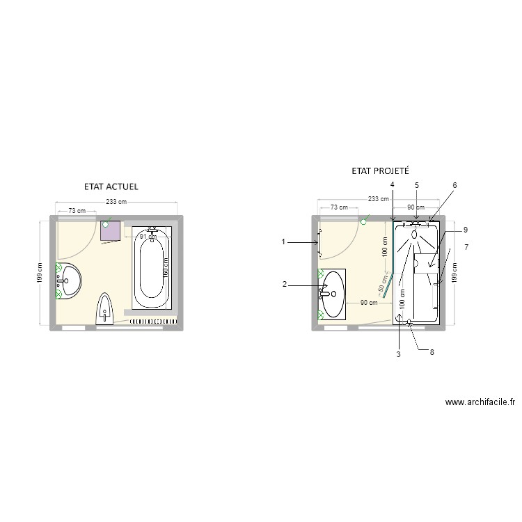 dossier DAUMAS. Plan de 2 pièces et 9 m2