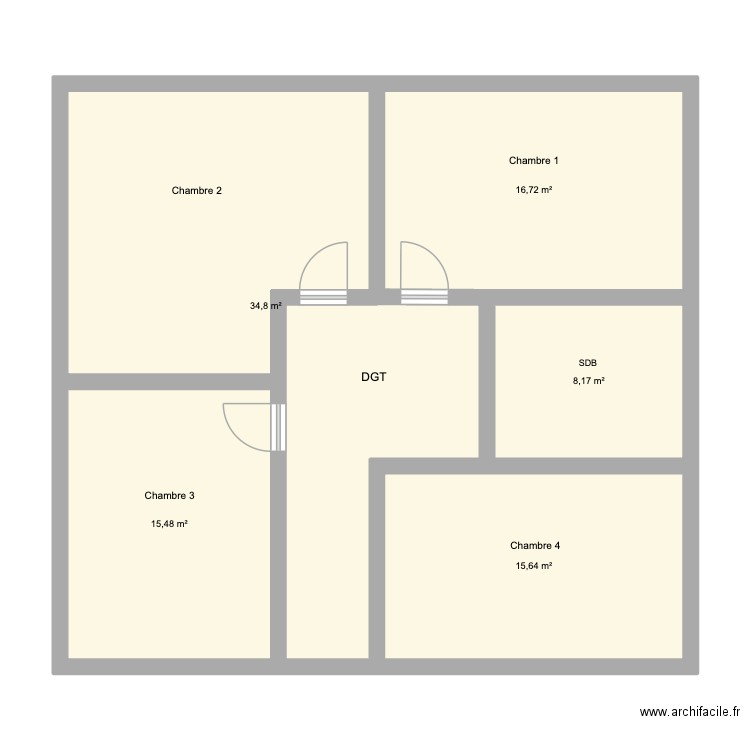 Double Flux Étage. Plan de 5 pièces et 91 m2