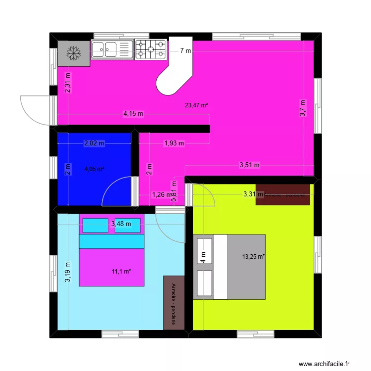 TARAVAO model 2. Plan de 4  et 52 m²
