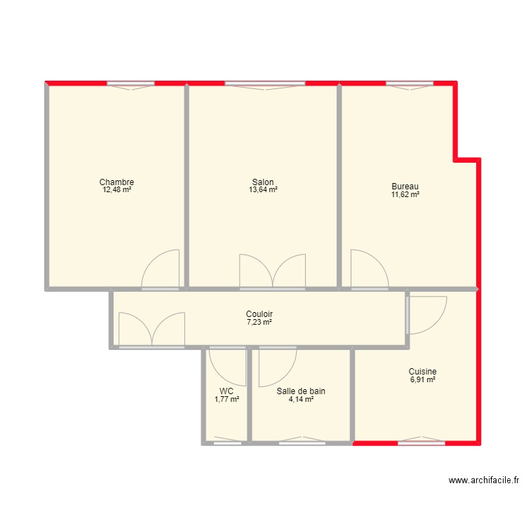 ORALIA BECQUEREL. Plan de 7 pièces et 58 m2