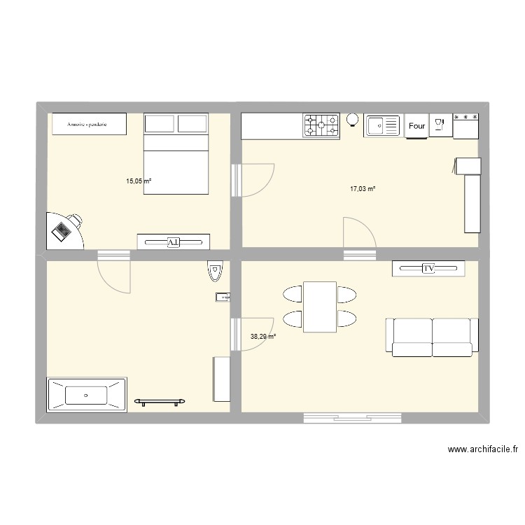 aparte de reve. Plan de 3 pièces et 70 m2