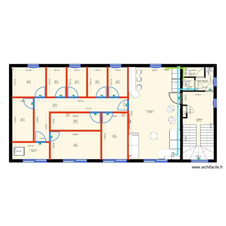 MJ music studio - r+1 projet&eacute; V4 - ventilation. Plan de 17  et 153 m²