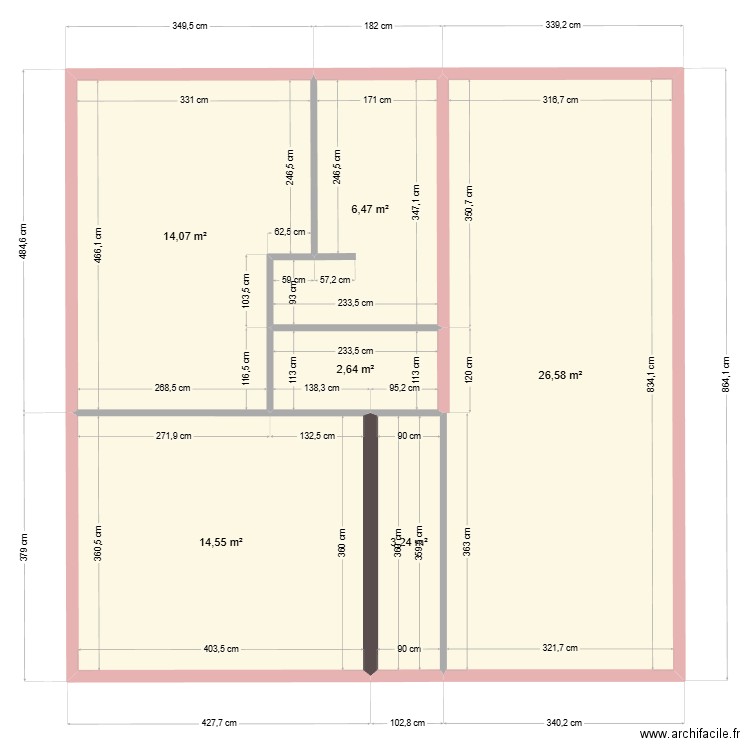 plan 1. Plan de 6 pièces et 68 m2