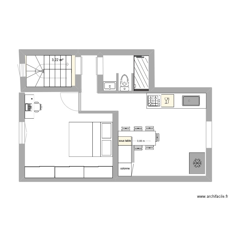 Cuisine. Plan de 1 pièce et 3 m2