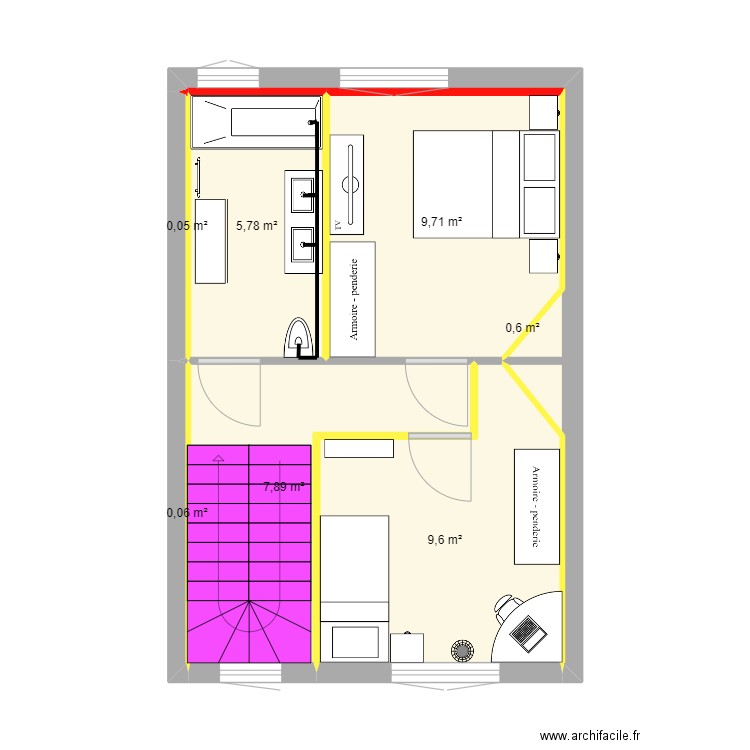 premier étage Andrimont. Plan de 7 pièces et 34 m2