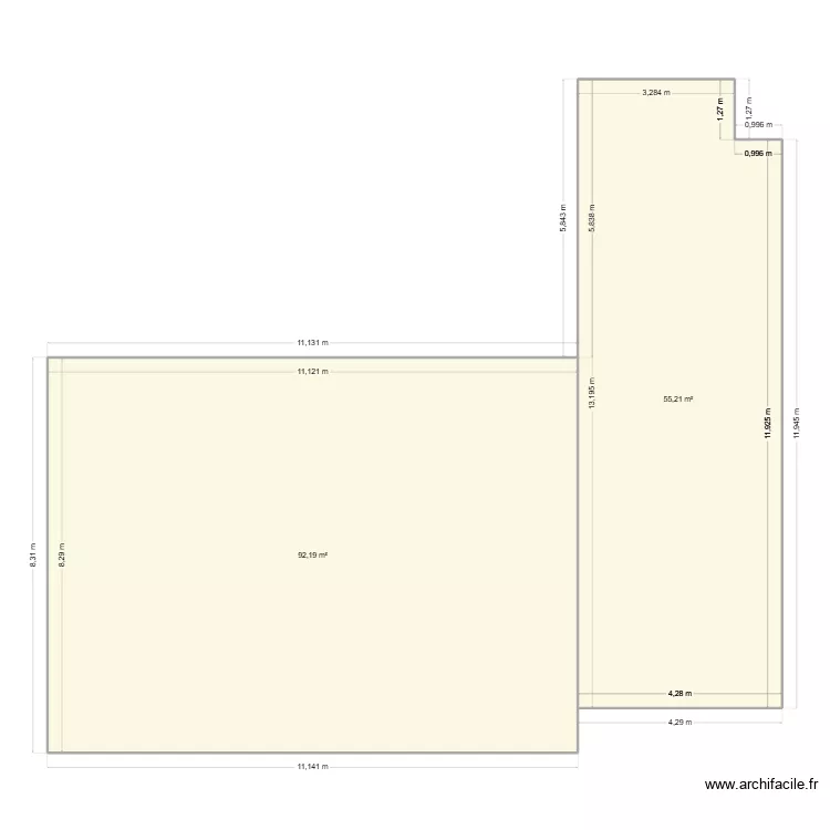 mesures murs exterieur. Plan de 2 pièces et 147 m²