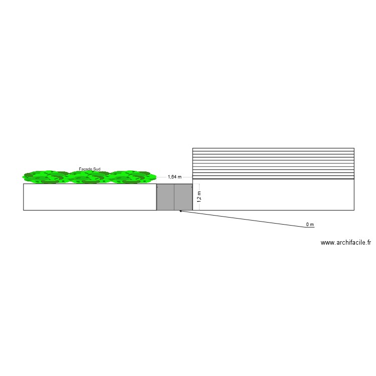 facade sud. Plan de 0 pièce et 0 m2